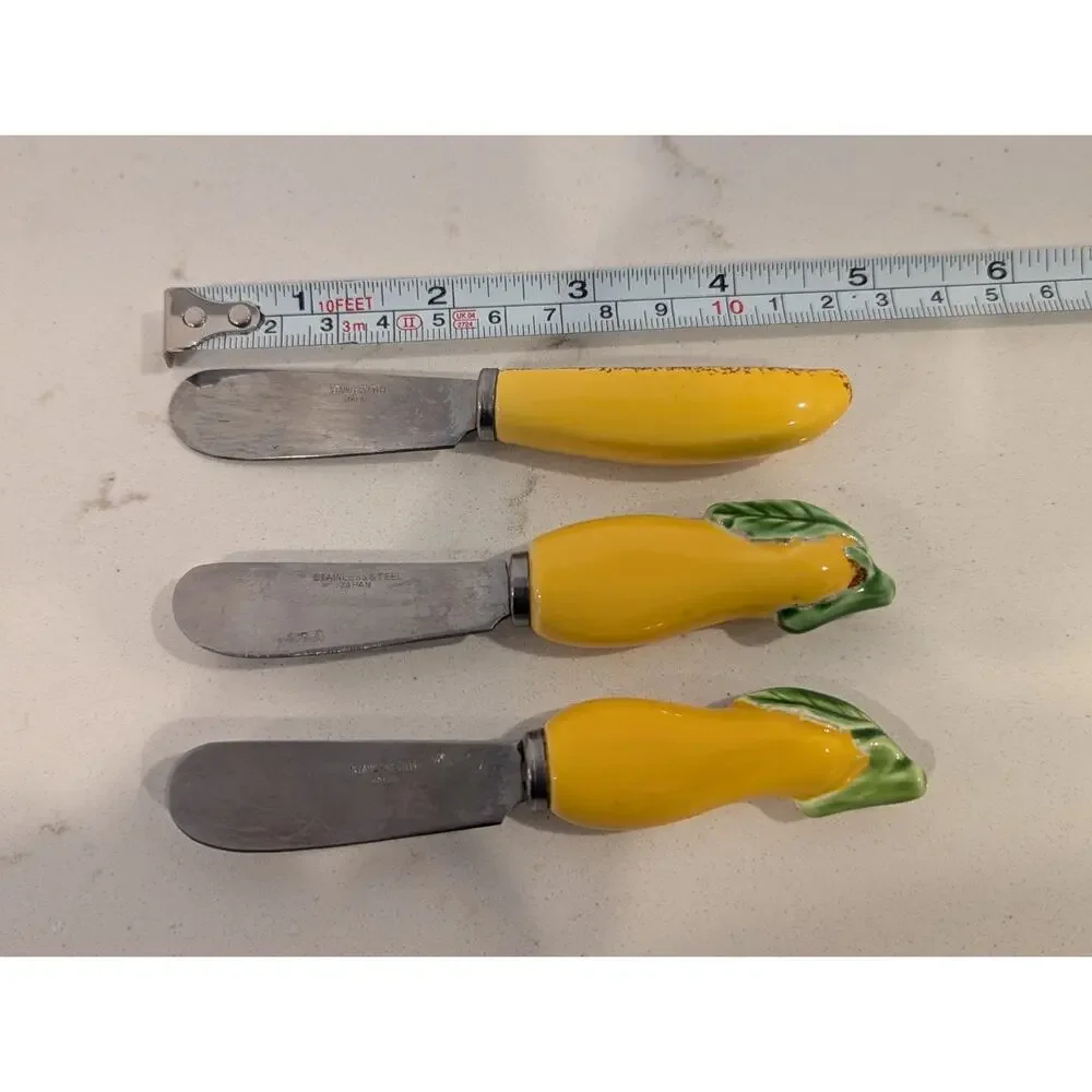Ceramic Stainless Steel Yellow Eggplant Banana Spreaders Lot Of 3 Party